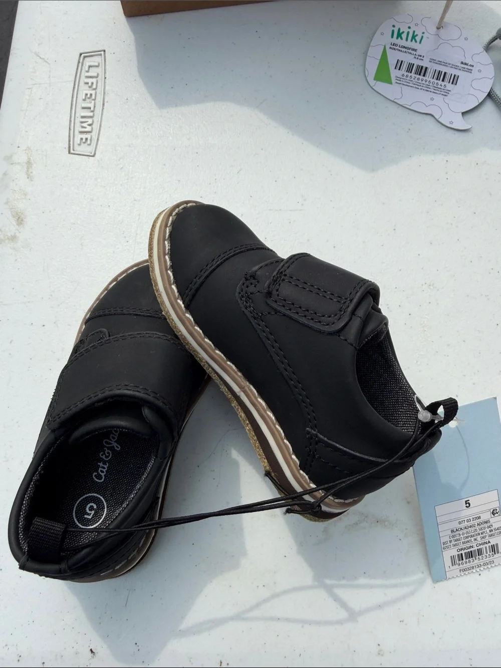 Cat & Jack Kids Black Leather-Look Dress Shoes with Hook-and-Loop Closure